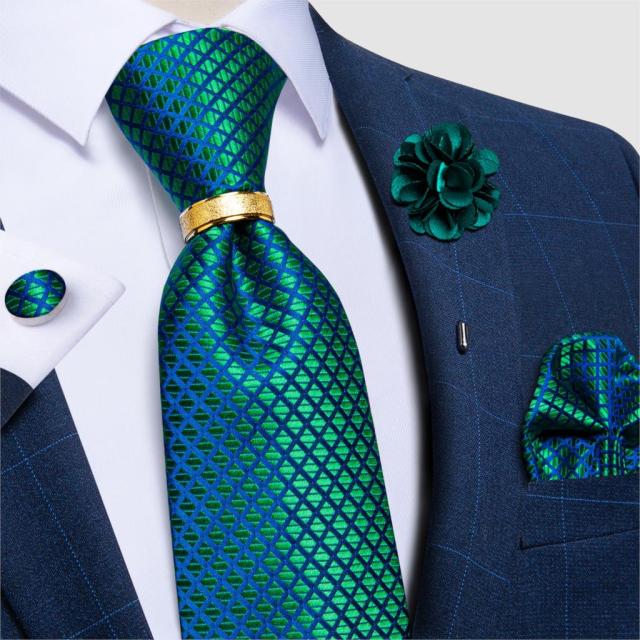 New Fashion Men's Pink Ties Paisley Silk Neck Tie Pcoket Square Brooch Set Wedding Accessories Gravata Gift For Men DiBanGu