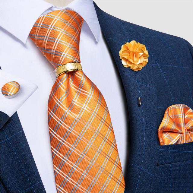 New Fashion Men's Pink Ties Paisley Silk Neck Tie Pcoket Square Brooch Set Wedding Accessories Gravata Gift For Men DiBanGu