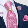 New Fashion Men's Pink Ties Paisley Silk Neck Tie Pcoket Square Brooch Set Wedding Accessories Gravata Gift For Men DiBanGu