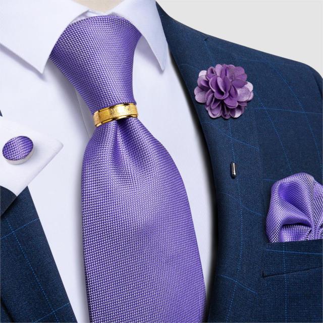 New Fashion Men's Pink Ties Paisley Silk Neck Tie Pcoket Square Brooch Set Wedding Accessories Gravata Gift For Men DiBanGu