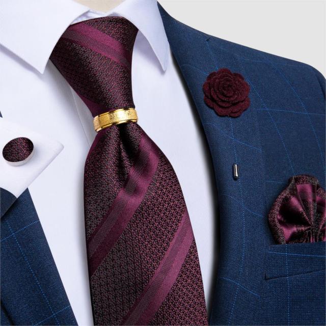 New Fashion Men's Pink Ties Paisley Silk Neck Tie Pcoket Square Brooch Set Wedding Accessories Gravata Gift For Men DiBanGu