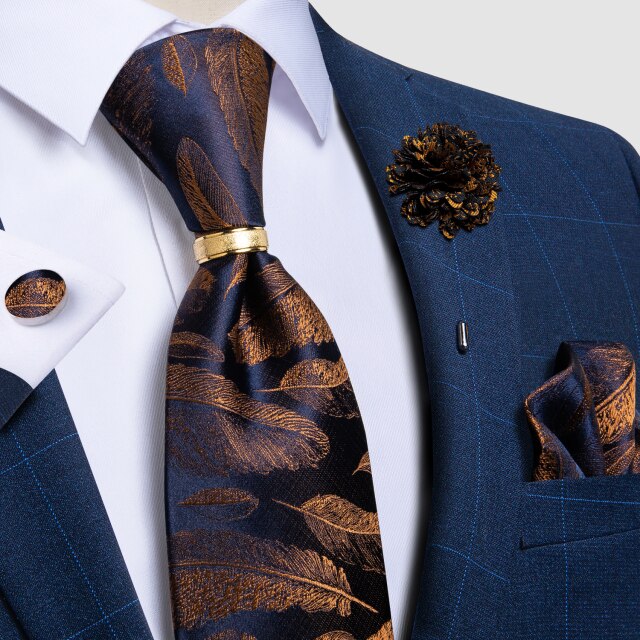 New Fashion Men's Pink Ties Paisley Silk Neck Tie Pcoket Square Brooch Set Wedding Accessories Gravata Gift For Men DiBanGu