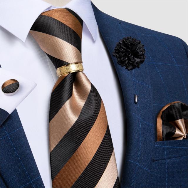 New Fashion Men's Pink Ties Paisley Silk Neck Tie Pcoket Square Brooch Set Wedding Accessories Gravata Gift For Men DiBanGu