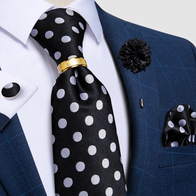 New Fashion Men's Pink Ties Paisley Silk Neck Tie Pcoket Square Brooch Set Wedding Accessories Gravata Gift For Men DiBanGu