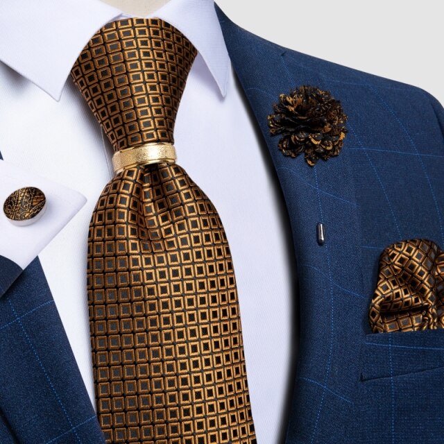 New Fashion Men's Pink Ties Paisley Silk Neck Tie Pcoket Square Brooch Set Wedding Accessories Gravata Gift For Men DiBanGu