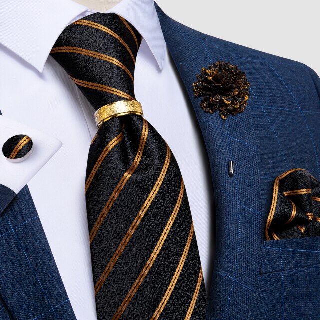 New Fashion Men's Pink Ties Paisley Silk Neck Tie Pcoket Square Brooch Set Wedding Accessories Gravata Gift For Men DiBanGu