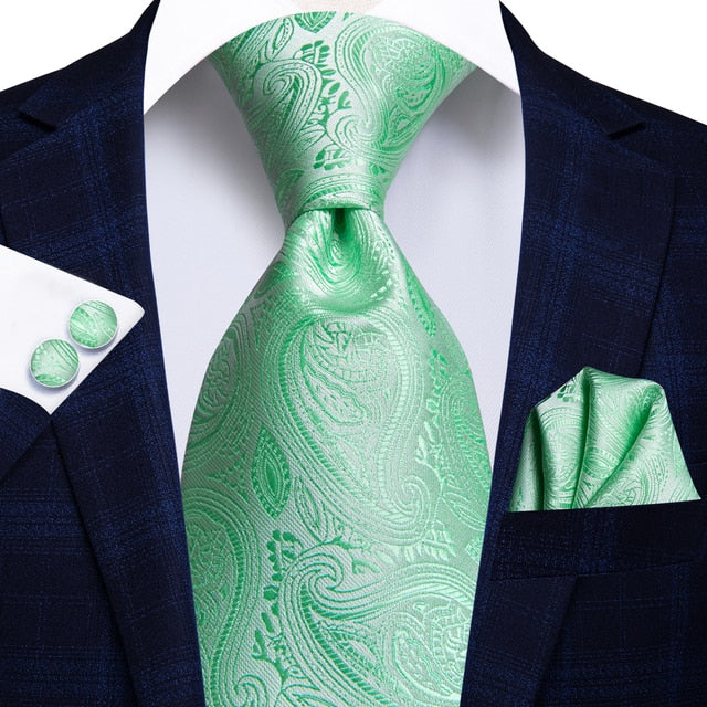 Hi-Tie Men Silk Wedding Tie FLight blue Mint Pink Paisley Solid ashion Design Gift Necktie For Men Hanky Cufflink Business Party