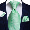 Hi-Tie Men Silk Wedding Tie FLight blue Mint Pink Paisley Solid ashion Design Gift Necktie For Men Hanky Cufflink Business Party