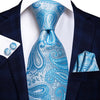 Hi-Tie Men Silk Wedding Tie FLight blue Mint Pink Paisley Solid ashion Design Gift Necktie For Men Hanky Cufflink Business Party