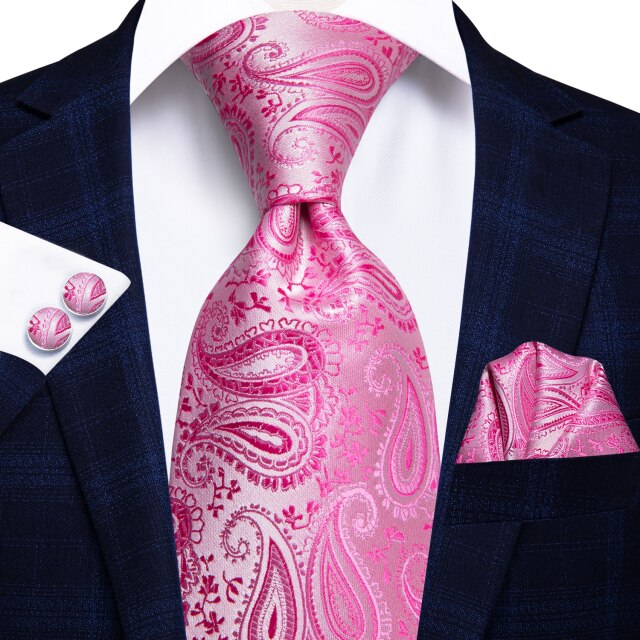Hi-Tie Men Silk Wedding Tie FLight blue Mint Pink Paisley Solid ashion Design Gift Necktie For Men Hanky Cufflink Business Party