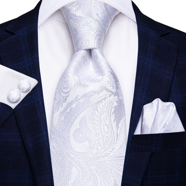 Hi-Tie Men Silk Wedding Tie FLight blue Mint Pink Paisley Solid ashion Design Gift Necktie For Men Hanky Cufflink Business Party