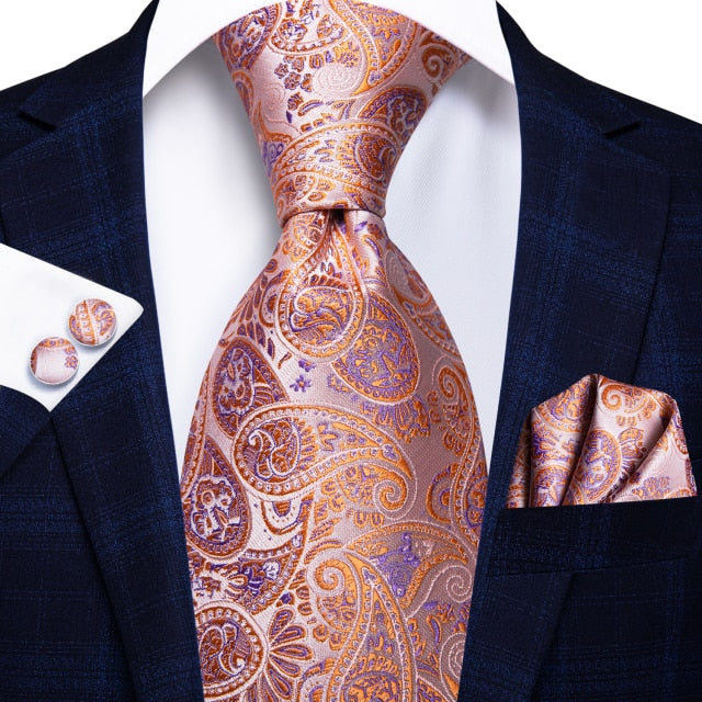 Hi-Tie Men Silk Wedding Tie FLight blue Mint Pink Paisley Solid ashion Design Gift Necktie For Men Hanky Cufflink Business Party