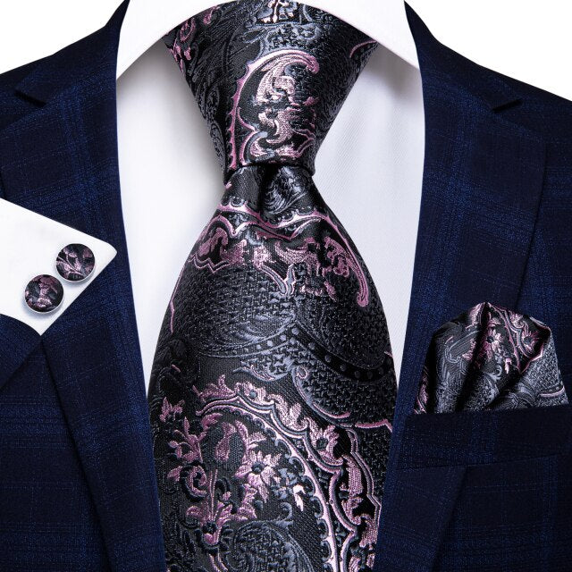 Hi-Tie Men Silk Wedding Tie FLight blue Mint Pink Paisley Solid ashion Design Gift Necktie For Men Hanky Cufflink Business Party