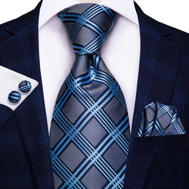 Hi-Tie Men Silk Wedding Tie FLight blue Mint Pink Paisley Solid ashion Design Gift Necktie For Men Hanky Cufflink Business Party