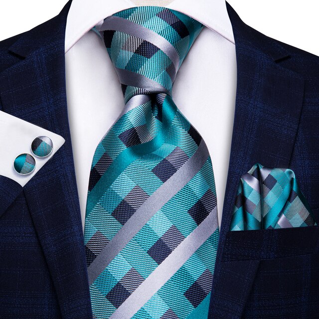 Hi-Tie Men Silk Wedding Tie FLight blue Mint Pink Paisley Solid ashion Design Gift Necktie For Men Hanky Cufflink Business Party