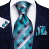 Hi-Tie Men Silk Wedding Tie FLight blue Mint Pink Paisley Solid ashion Design Gift Necktie For Men Hanky Cufflink Business Party
