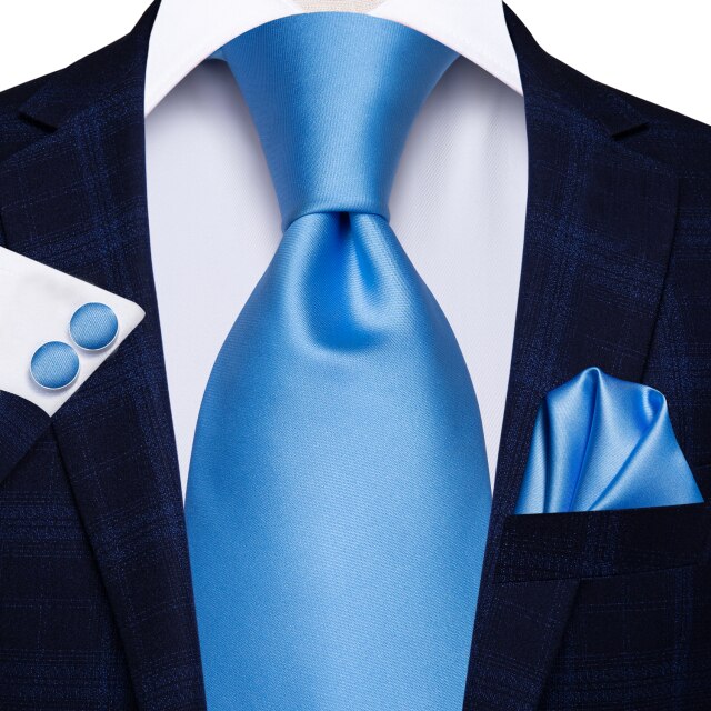Hi-Tie Men Silk Wedding Tie FLight blue Mint Pink Paisley Solid ashion Design Gift Necktie For Men Hanky Cufflink Business Party