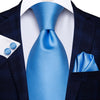Hi-Tie Men Silk Wedding Tie FLight blue Mint Pink Paisley Solid ashion Design Gift Necktie For Men Hanky Cufflink Business Party