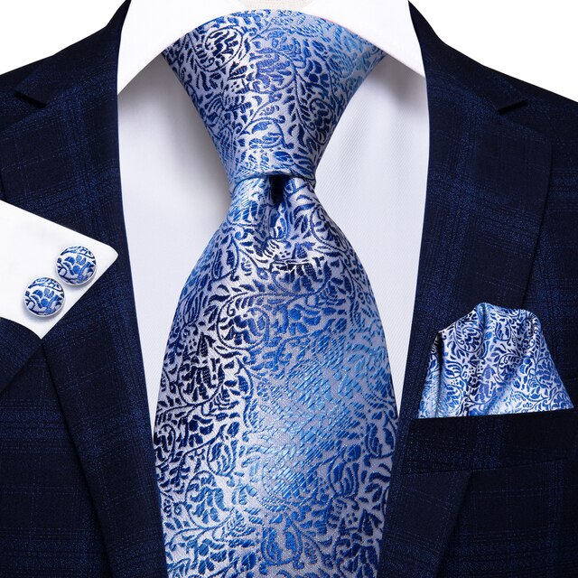 Hi-Tie Men Silk Wedding Tie FLight blue Mint Pink Paisley Solid ashion Design Gift Necktie For Men Hanky Cufflink Business Party