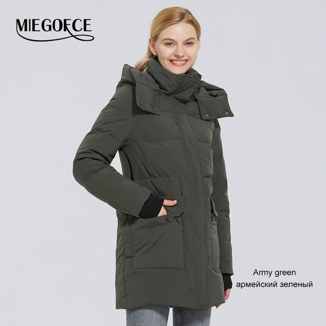 MIEGOFCE 2021 Winter New Women's Cotton Coat Warm Windproof Jacket Simple Design Winter Parka Women Clothes Wintertime Coat