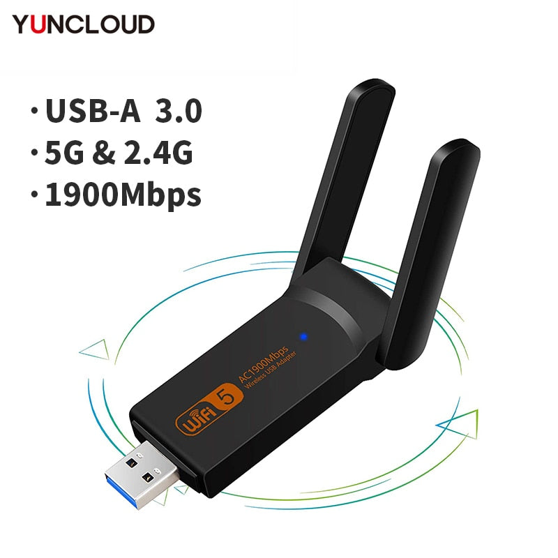1900Mbps USB WiFi Adapter Dongle Wireless Network Card Dual Band 5GHz & 2.4GHz with High Gain Antennas for PC Windows Mac OS