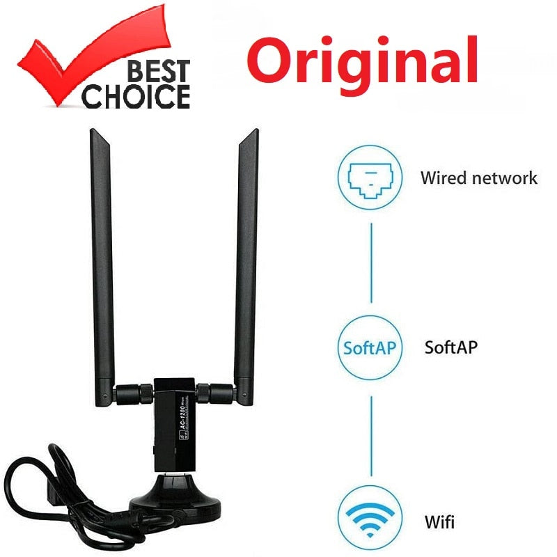 Powerful 2.4G / 5G WiFi USB 3.0 Adapter With Base Wireless AC 1200M RTL8812AU Dual 5dBi Antenna Network Card For Windows Linux