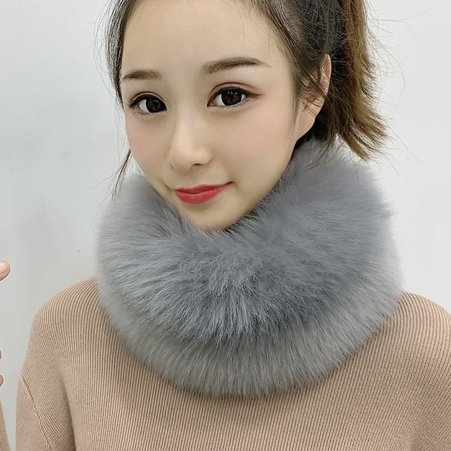 53CM Length Furry Scarves Winter Warm Women Fashion Faux Fox Fur Collar Scarf Shawl Stole Furry Neck Wrap Circles