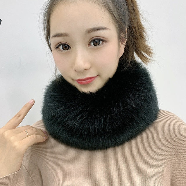 53CM Length Furry Scarves Winter Warm Women Fashion Faux Fox Fur Collar Scarf Shawl Stole Furry Neck Wrap Circles
