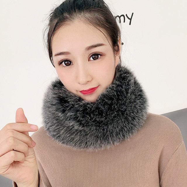 53CM Length Furry Scarves Winter Warm Women Fashion Faux Fox Fur Collar Scarf Shawl Stole Furry Neck Wrap Circles