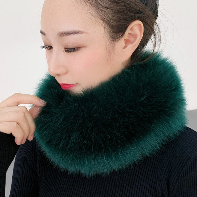 53CM Length Furry Scarves Winter Warm Women Fashion Faux Fox Fur Collar Scarf Shawl Stole Furry Neck Wrap Circles