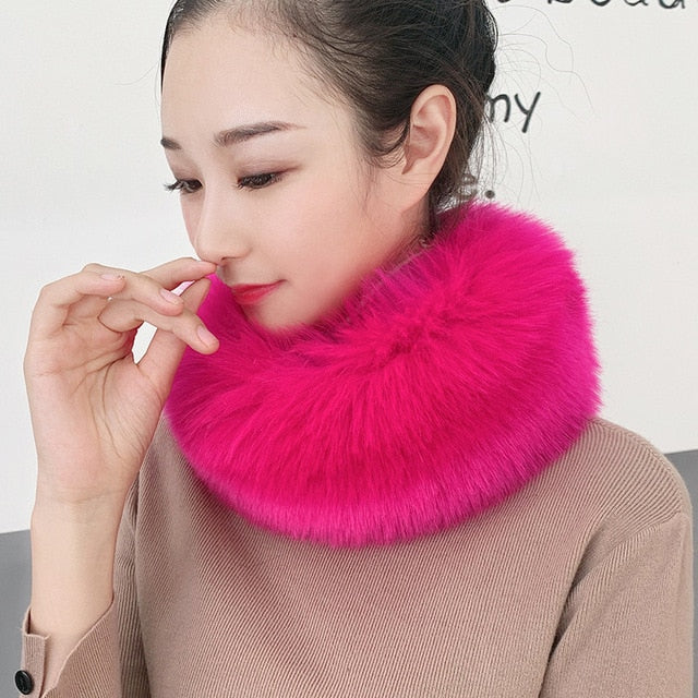 53CM Length Furry Scarves Winter Warm Women Fashion Faux Fox Fur Collar Scarf Shawl Stole Furry Neck Wrap Circles