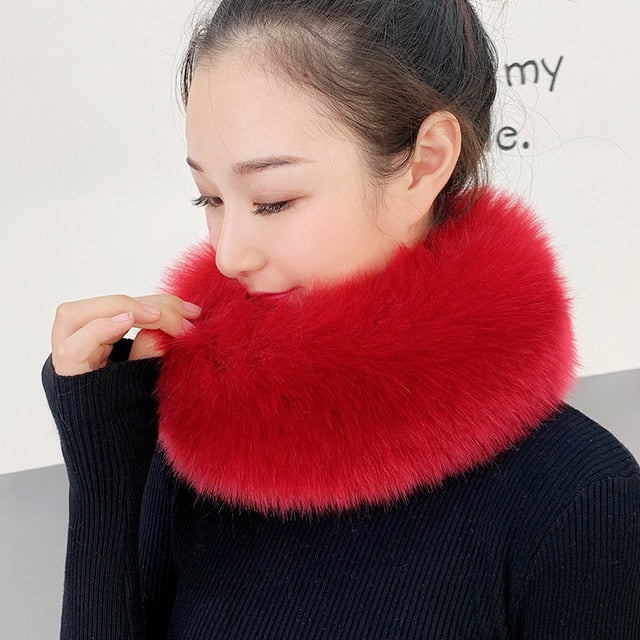 53CM Length Furry Scarves Winter Warm Women Fashion Faux Fox Fur Collar Scarf Shawl Stole Furry Neck Wrap Circles