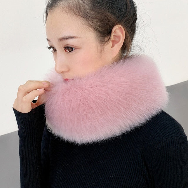 53CM Length Furry Scarves Winter Warm Women Fashion Faux Fox Fur Collar Scarf Shawl Stole Furry Neck Wrap Circles