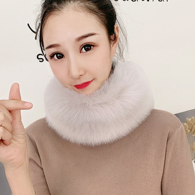 53CM Length Furry Scarves Winter Warm Women Fashion Faux Fox Fur Collar Scarf Shawl Stole Furry Neck Wrap Circles