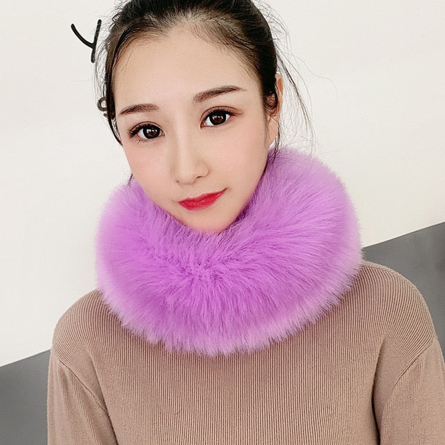 53CM Length Furry Scarves Winter Warm Women Fashion Faux Fox Fur Collar Scarf Shawl Stole Furry Neck Wrap Circles