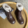 Women Split Leather Snow Boots Fashion Female Lace Up Platform Shoes Ladies Black Round Toe Zipper Style Ankle Boots 2021 Winter