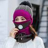 2020 Hat winter women's Mask balaclava Hat for girls Scarf Thick Warm Fleece Inside Knitted Hat Scarf Set 3pcs Winter Hats