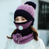 2020 Hat winter women's Mask balaclava Hat for girls Scarf Thick Warm Fleece Inside Knitted Hat Scarf Set 3pcs Winter Hats
