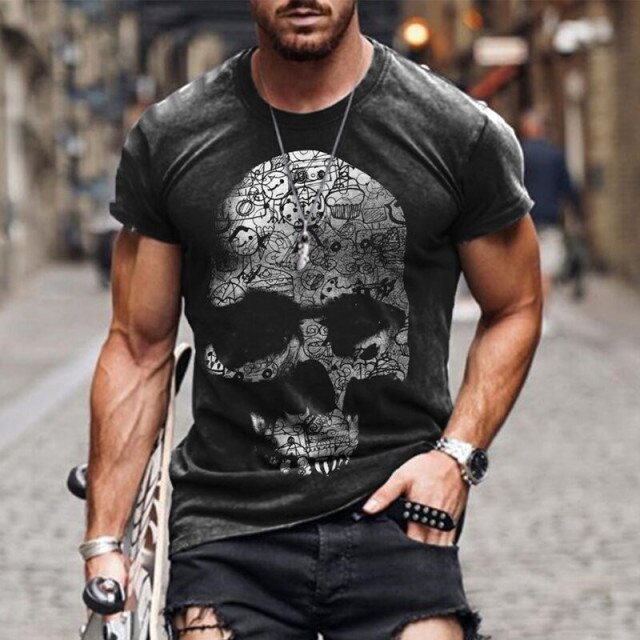 2021 summer new short-sleeved fashion trend men's 3d printed T-shirt round neck half-sleeved casual top
