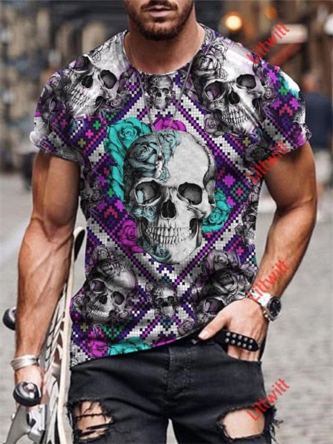 2021 summer new short-sleeved fashion trend men's 3d printed T-shirt round neck half-sleeved casual top