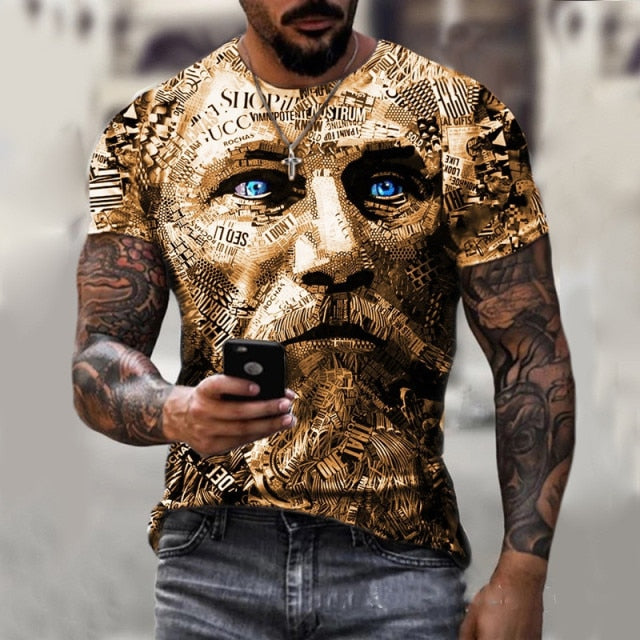 2021 summer new short-sleeved fashion trend men's 3d printed T-shirt round neck half-sleeved casual top