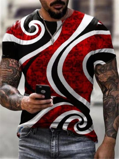 2021 summer new short-sleeved fashion trend men's 3d printed T-shirt round neck half-sleeved casual top