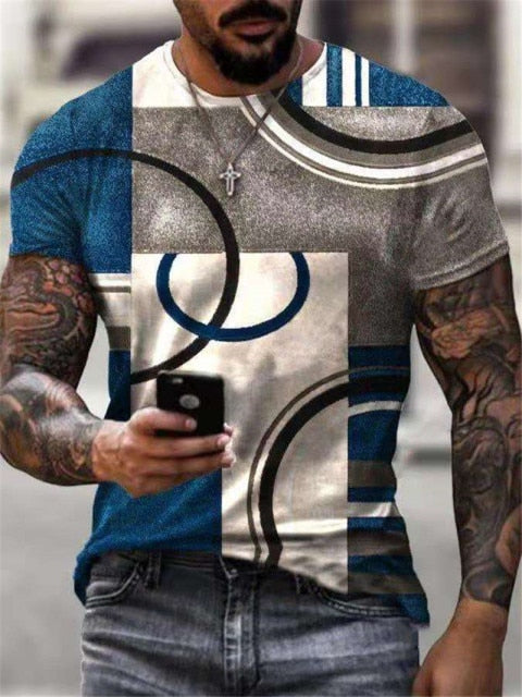 2021 summer new short-sleeved fashion trend men's 3d printed T-shirt round neck half-sleeved casual top