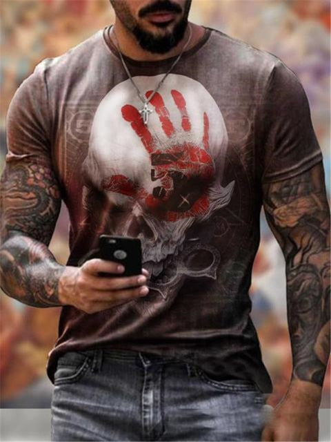 2021 summer new short-sleeved fashion trend men's 3d printed T-shirt round neck half-sleeved casual top