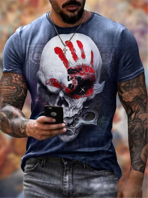 2021 summer new short-sleeved fashion trend men's 3d printed T-shirt round neck half-sleeved casual top