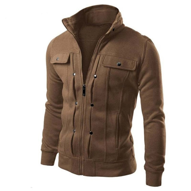 2021 New Men's Stand Collar Sweatshirts Cardigan for Male Fleece Inclined Pocket Jacket  Sweatshirt
