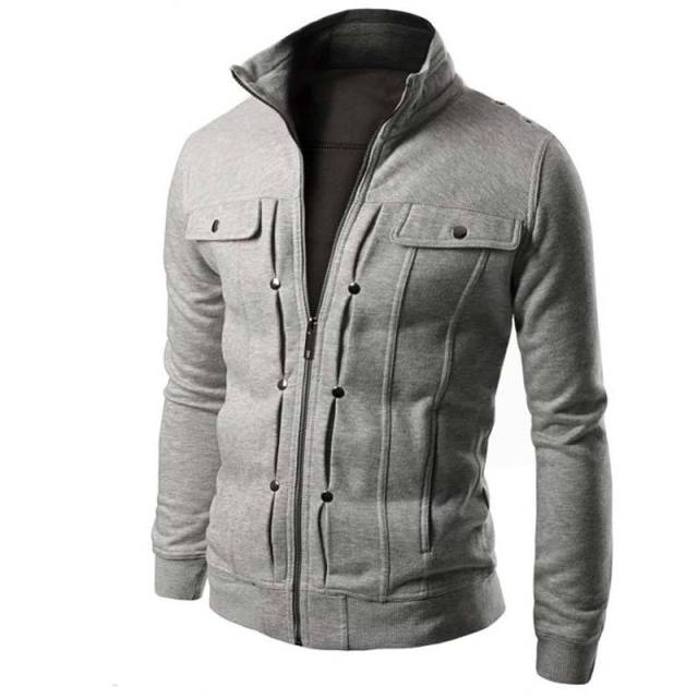 2021 New Men's Stand Collar Sweatshirts Cardigan for Male Fleece Inclined Pocket Jacket  Sweatshirt