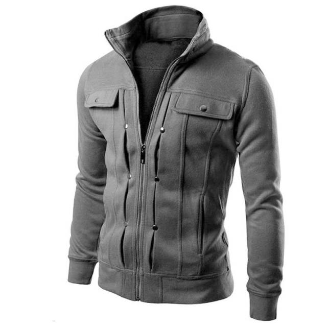 2021 New Men's Stand Collar Sweatshirts Cardigan for Male Fleece Inclined Pocket Jacket  Sweatshirt
