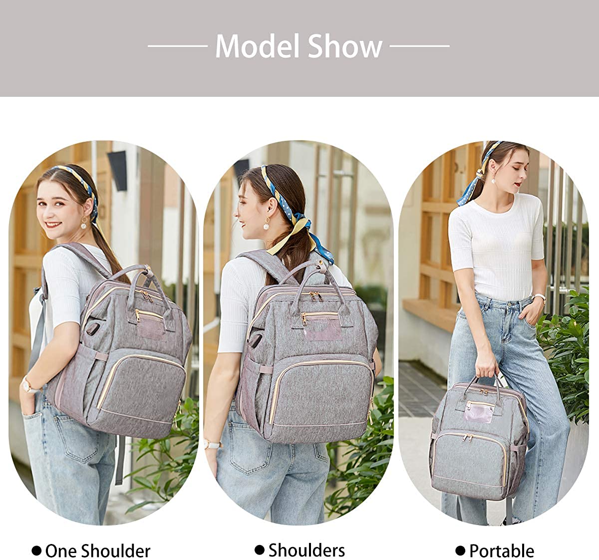 3 In 1 Diaper Bag Backpack Foldable Baby Bed Waterproof Travel Bag with USB Charge Diaper Bag Backpack with Changing Bed