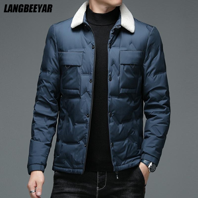 Top Grade New Brand Casual Fashion Fur Collar Winter Jacket Men Premium Duck Down Windbreaker Puffer Coats Mens Clothing 2021